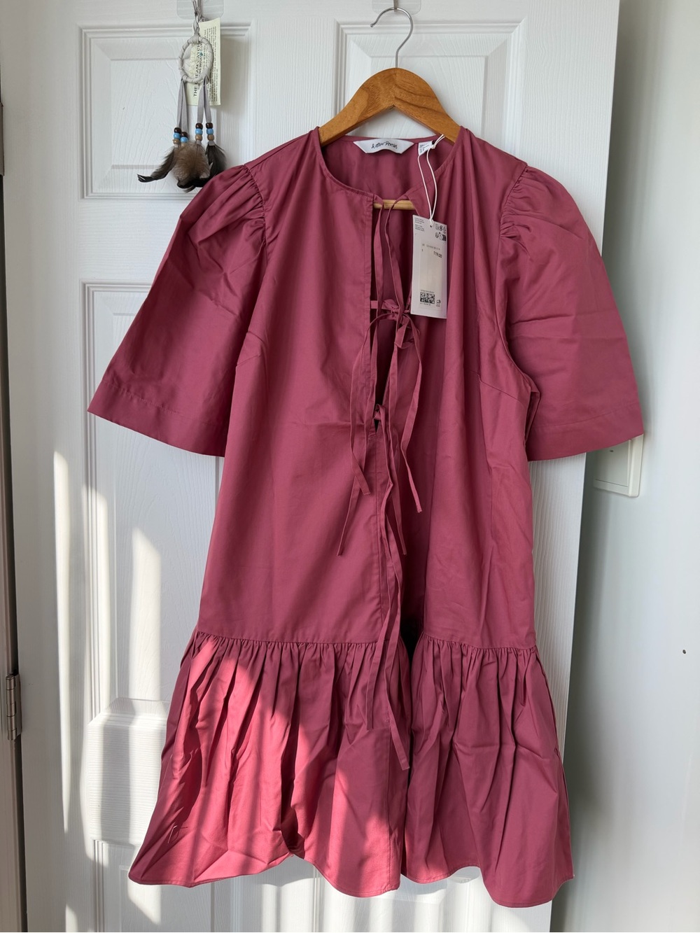 & Other Stories Dusty Rose Tie-Front Ruffle Mini Dress